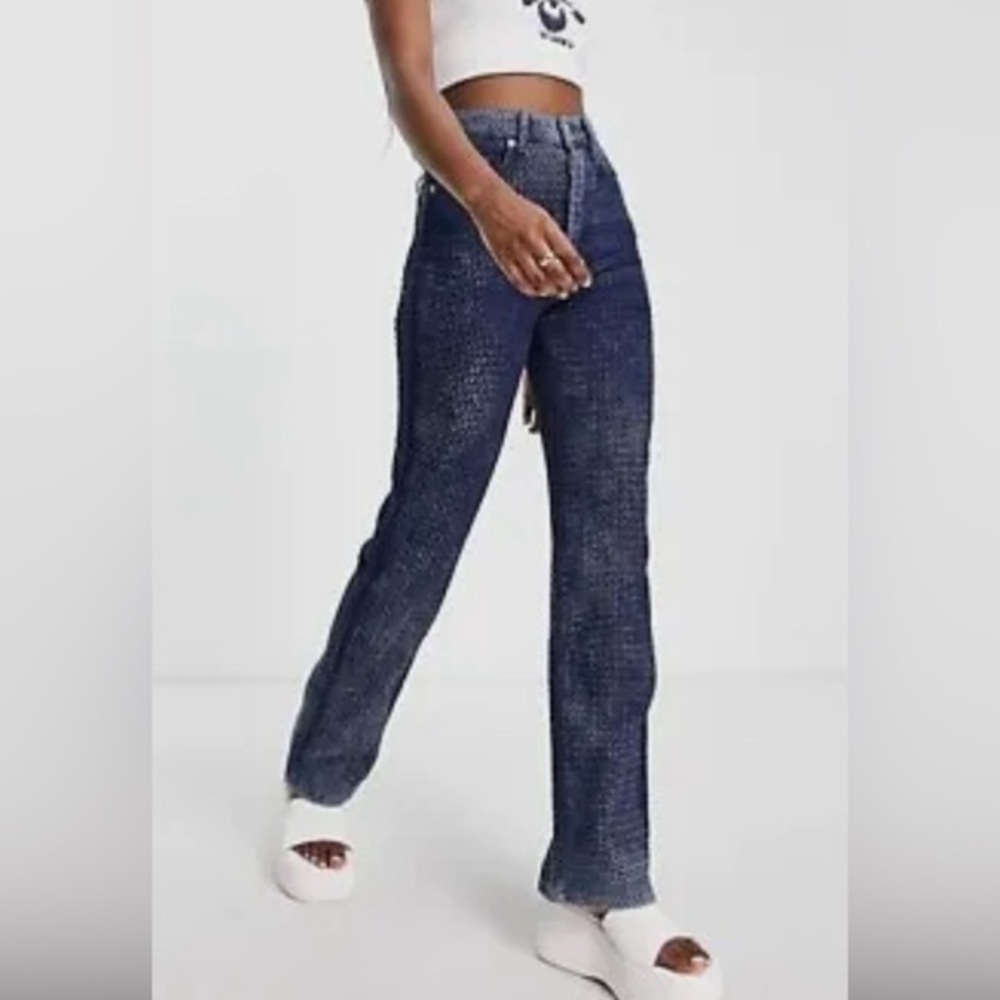 Topshop ASOS Kort Basketweave Blue Pants Jeans Size 28*30